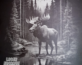 Moose in Forest PNG | Laser Engraving File for Slate | Downloadable & Printable Design | Nature CNC Etching | Wilderness Illustration