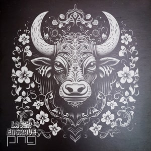 Zodíaco chino / Archivo PNG grabado con láser / Signo del buey / Ideas para regalos de horóscopo / Posavasos de pizarra grabados / Año Nuevo lunar / Glowforge / Arte CNC