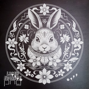 Zodíaco chino / Archivo PNG grabado con láser / Signo del conejo / Ideas para regalos del horóscopo / Posavasos de pizarra grabados / Año Nuevo lunar / Glowforge / CNC