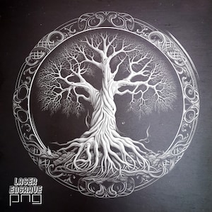 Yggdrasil PNG / File di incisione laser / Sottobicchiere in ardesia / Incisione CNC / Albero della vita vichingo / Design scaricabile e stampabile / Opere d'arte Zen