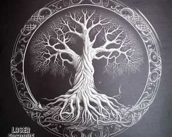 Yggdrasil PNG | Laser Engraving File | Slate Coaster | CNC Etching | Viking Tree of Life | Downloadable & Printable Design | Zen Artwork