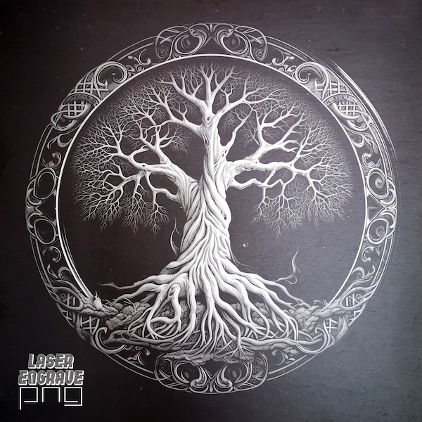 Yggdrasil PNG | Laser Engraving File | Slate Coaster | CNC Etching | Viking Tree of Life | Downloadable & Printable Design | Zen Artwork