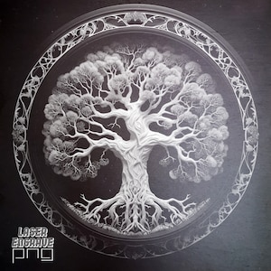 Yggdrasil PNG / Archivo de grabado láser / Posavasos de pizarra / Grabado CNC / Árbol de la vida vikingo / Diseño descargable e imprimible / Obra de arte zen