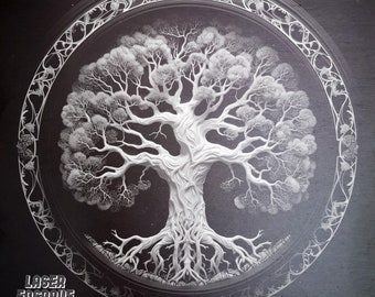 Archivo PNG de un Yggdrasil (Árbol de la Vida) para grabado láser en pizarra - Descarga instantánea