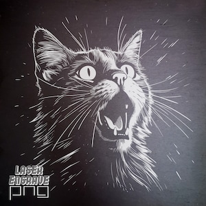 Catful Art / Incisione laser PNG / Glowforge ready / Lightburn Digital / File di incisione su ardesia