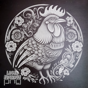 Zodíaco chino / Archivo PNG grabado con láser / Signo del gallo / Ideas para regalos del horóscopo / Posavasos de pizarra grabados / Año Nuevo lunar / Glowforge / CNC
