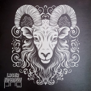 Chiński Zodiak | Grawerowanie laserowe Plik PNG | Znak Kozy | Pomysły na prezenty z horoskopu | Podkładka z łupka grawerowana | Nowy Rok Księżycowy | Glowforge | CNC
