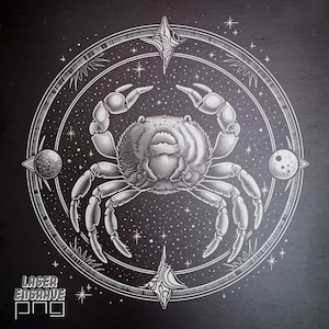 Krebs PNG | Lasergravur-Datei | Schiefer Untersetzer Ätzdatei | Sternzeichen Geschenk | Horoskop Kunstwerk | Astrologie-Design | Juni Juli CNC