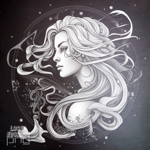 Jungfrau PNG | Lasergravur-Datei | Schiefer Untersetzer Ätzdatei | Sternzeichen Geschenk | Horoskop Kunstwerk | Astrologie-Design | August-September