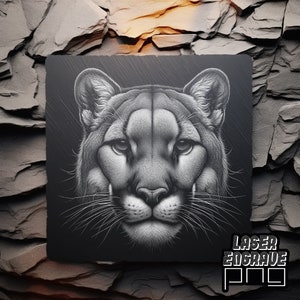 Mountain Lion PNG | Plik do grawerowania laserowego | Slate PNG | Grawerowane podstawki z łupka | Pliki do routera CNC | Trawienie płyt z łupka | Twarz pumy