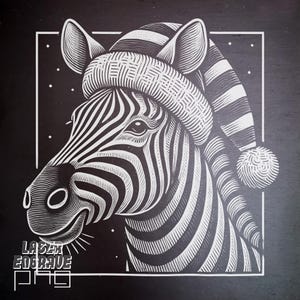 Zebra świąteczna PNG | Plik do grawerowania laserowego | Czapka Mikołaja PNG | Podkładki z łupka | Projekty CNC | Dekoracje świąteczne | Zapasy świąteczne | Zabawne | Slate Png