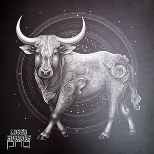 Tauro PNG / Archivo de grabado láser / Archivo de grabado de posavasos de pizarra / Regalo de signos del zodíaco / Ilustración del horóscopo / Diseño de astrología / Abril Mayo CNC