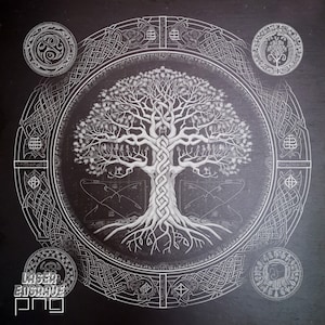 Plik do grawerowania laserowego | Łupek PNG | Podkładki z łupka grawerowane | Pliki routera CNC | Trawienie płyt łupkowych | Dekoracja domu DIY | Plakat Yggdrasil PNG
