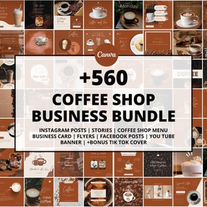 Coffee Shop Business Social Media Templates Bundle Kit,espresso shop branding,Menu editable,Food Marketing ,Barista,Restaurant Posts,Canva