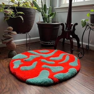 Circular abstract ultra soft tufted rug, Customizable colors