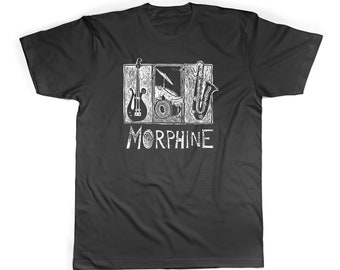 Morphine Band T-Shirt: Black, White Woodcut Design