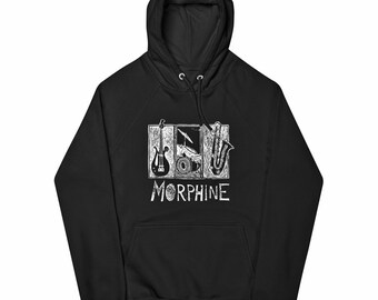 Morphine Band Hoodie: Black Woodcut Design, Music Tribute