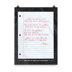 Beastie Boys &quot;Sure Shot&quot; Lyric Poster - FREE SHIPPING!! 18x24 Print Tribute to MCA & Classic Hip Hop