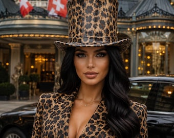 Leopard Top Hat Fashion Statement Party Costume Women Elegant Bold Style Accessory
