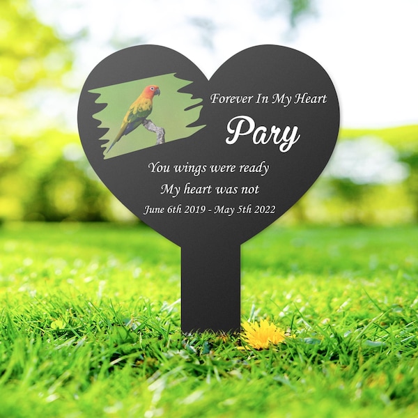 Custom Parrot Memorial Grave Marker, Bird Photo Acrylic Stake, Bird Owner Sympathy Grave Stake, Parrot Portrait Outdoor Cemetery Plaque