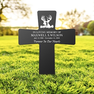 Hunter Memorial Grave Stake Custom, Deer Hunting Plaques, Hunter Loss Cross Stake, Bereavement Grave Marker, Hunter Keepsake Grave Marker