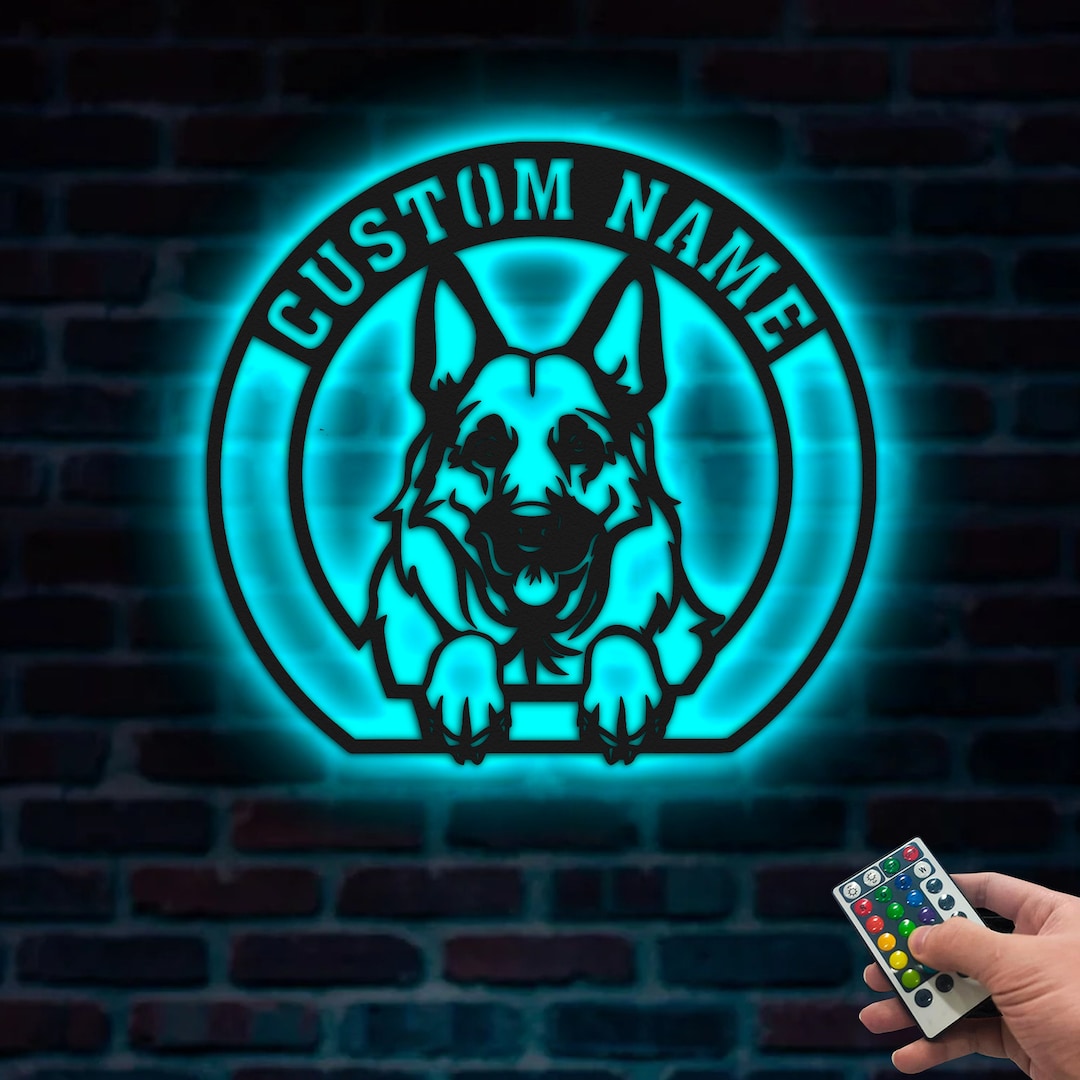 Personalized German Shepherd Metal Wall Art With Led Lights, Custom Dog