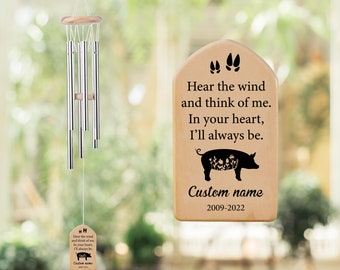 Personalized Pig Floral Memorial Wind Chime, Hear The Wind and Think of Me, Pet Bereavement Wind Chimes, Pig Loss Sympathy Chimes Gift