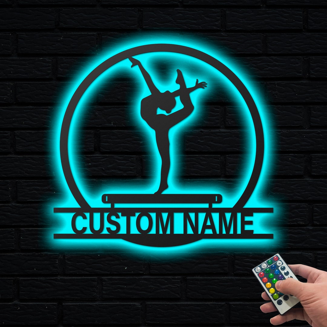 Personalized Girl Gymnastics Metal Wall Art Led Light, Gymnast Name ...