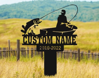 Personalized Fishing Memorial Stake, Fisherman Memorial Gift, Fishing Dad  Sympathy Garden Decor, Memorial Grave Marker, Temporary Stake 