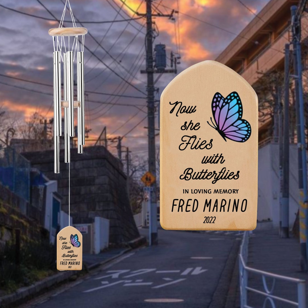 Butterfly Memorial Wind Chimes Personalized, in Loving Memory Of, Now