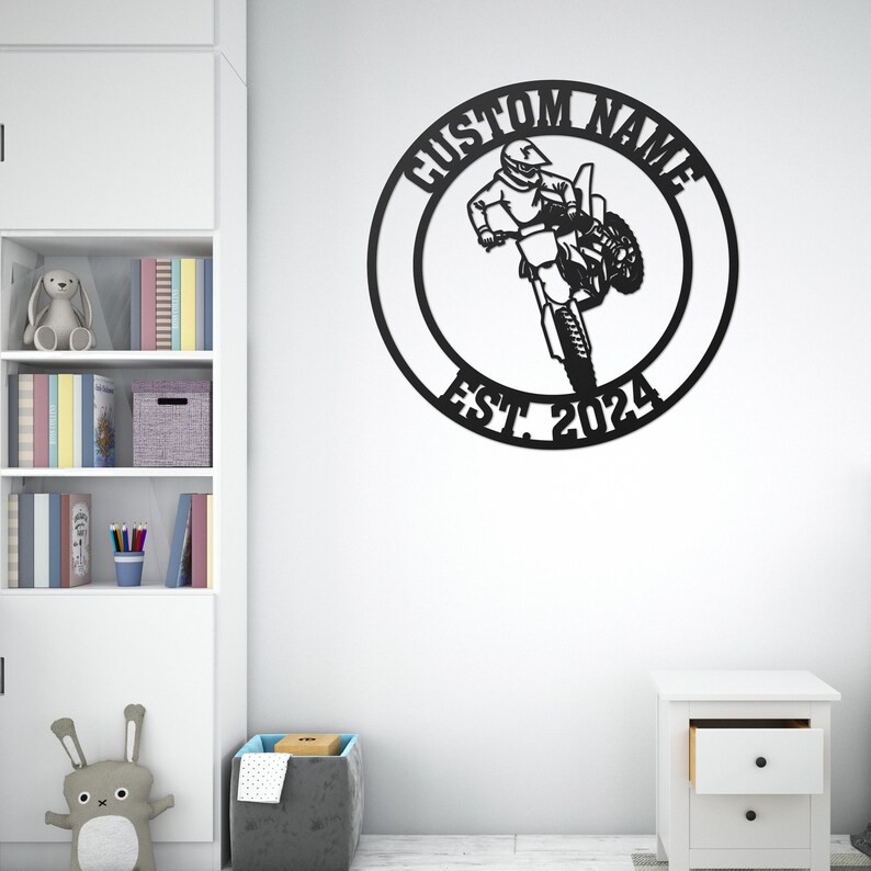Personalized Motocross Biker Metal Wall Art LED Lights, Motorcycle