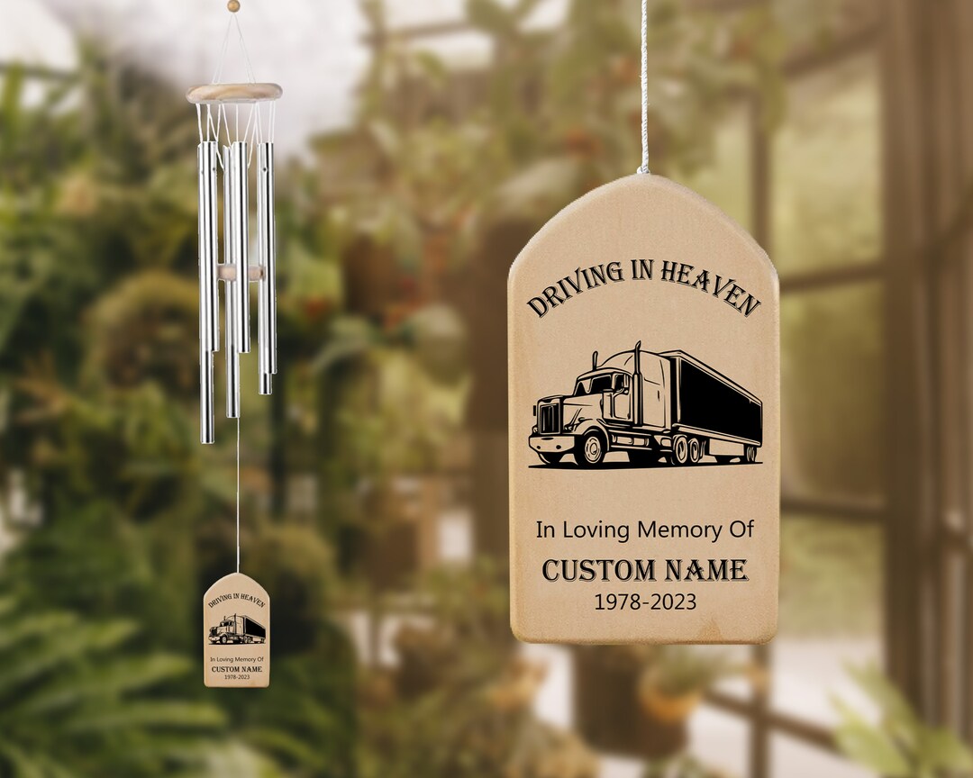 US Semi Truck Memorial Wind Chimes Custom, Trucker Remembrance Keepsake