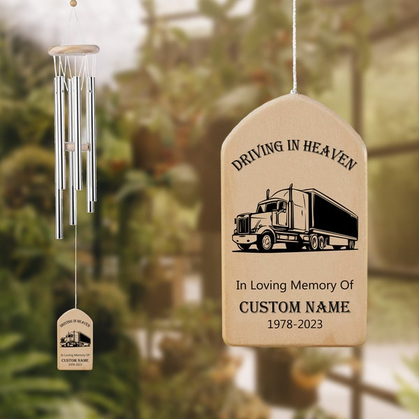 US Semi Truck Memorial Wind Chimes Custom, Trucker Remembrance Keepsake Chimes, USA Semi Truck Driver Bereavement Porch Chimes Gifts