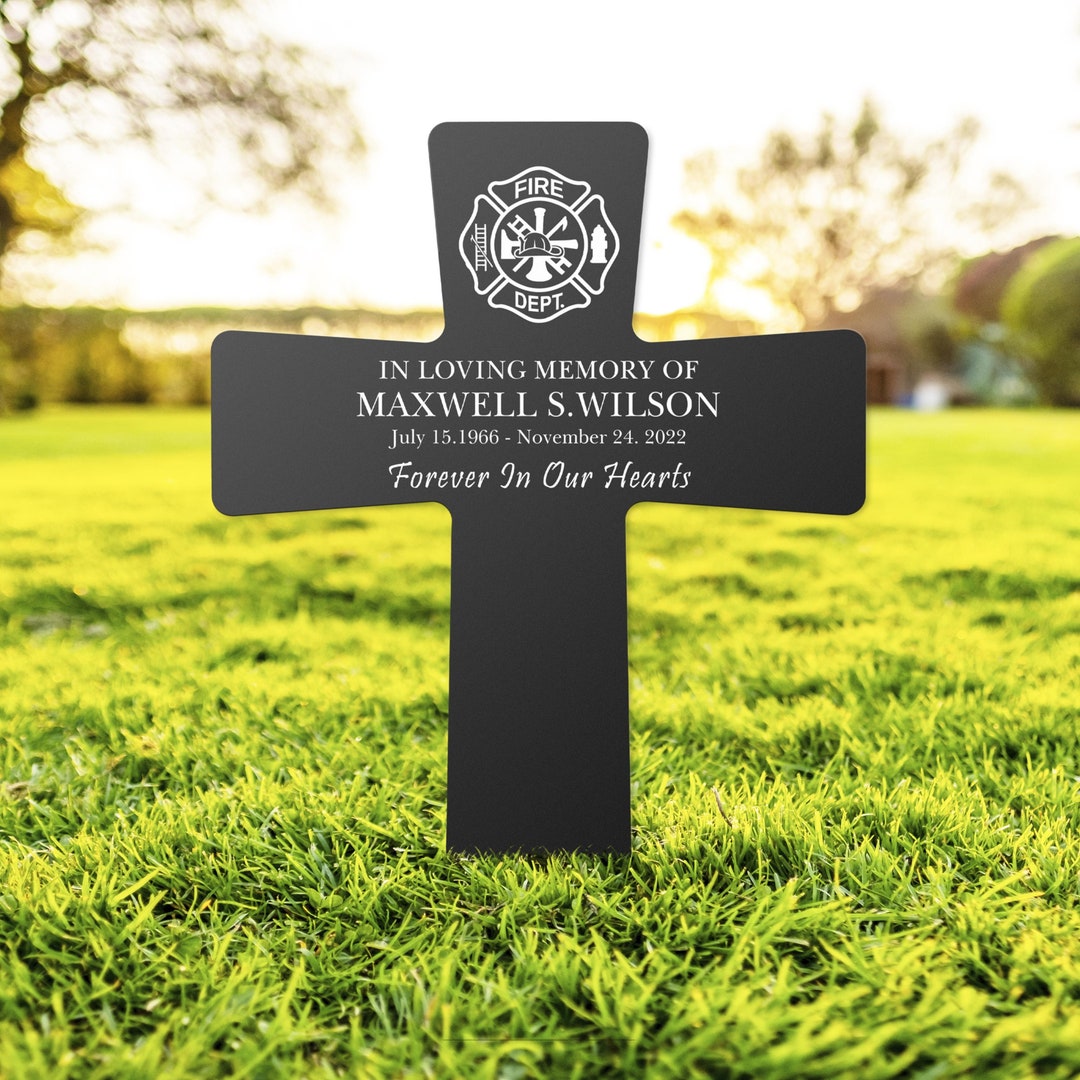Fireman Grave Marker Personalized, Firefighter Memorial Grave Stake, US