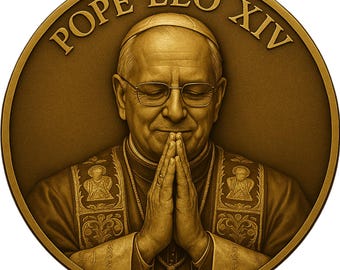 Pope Leo XIV Coin – First American Pope Gift – 2025 Collector’s Item – Velvet Bag & Case Included