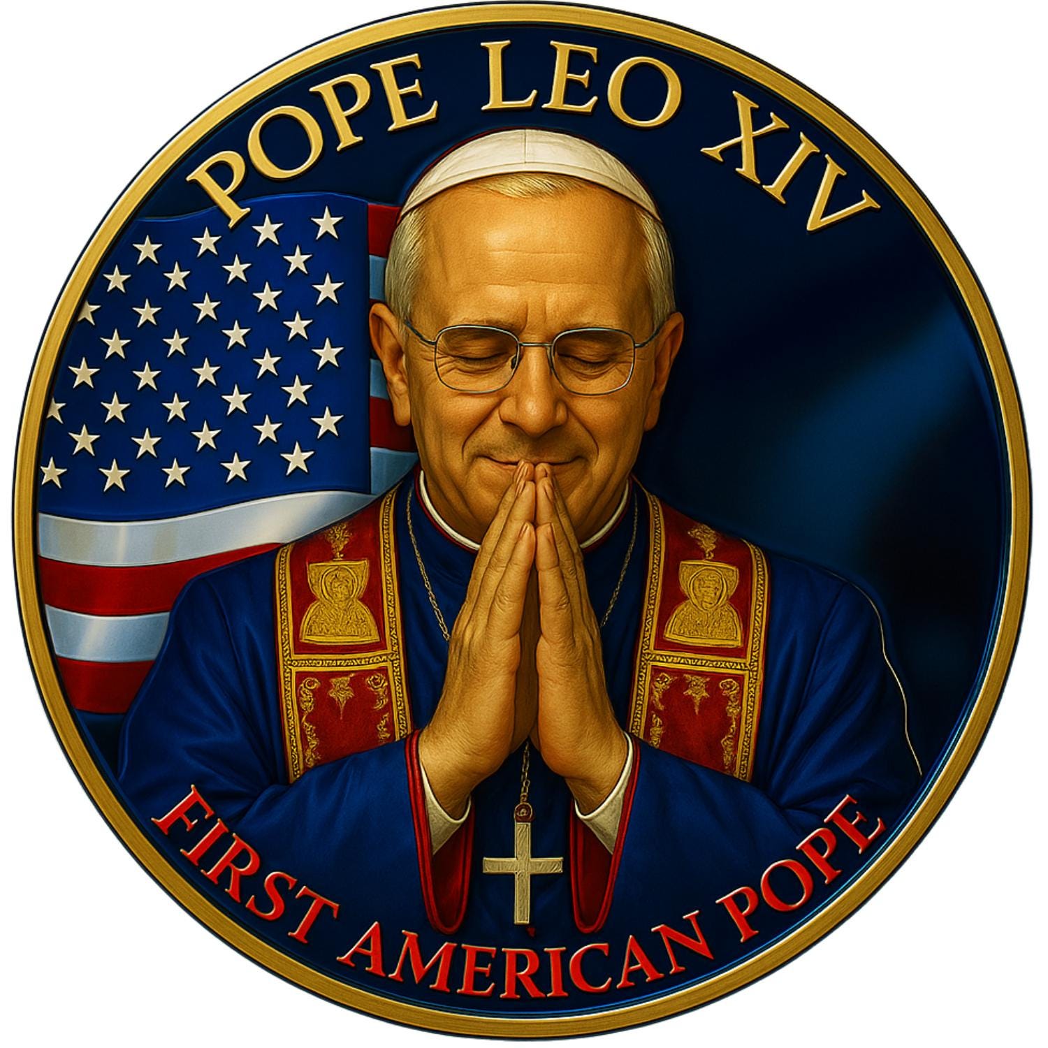 Pope Leo XIV Coin – First American Pope Gift – 2025 Collector’s Item – Velvet Bag & Case Included -Double Sided