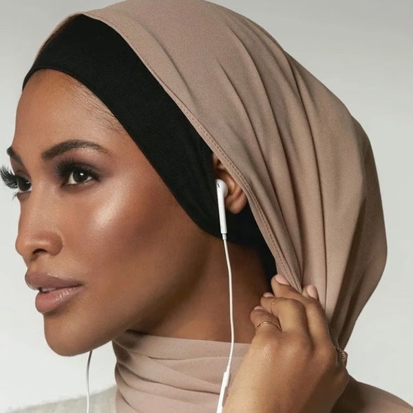 Hijab Undercap with Ear-Slit Turban Stretch Cap Jersey Bonnet Earphone Cover Sport Hijab