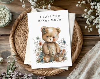Je t'aime beaucoup | Carte mignonne d'amour d'ours en peluche | Carte de voeux pour la Saint-Valentin | carte romantique pour couples | Carte d'anniversaire
