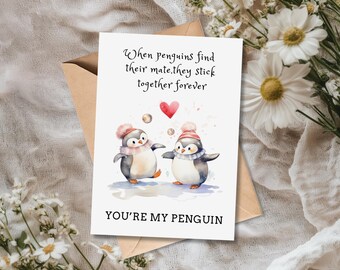 Penguin Love Card | You’re My Penguin | Valentine’s Day Greeting Card | Cute Anniversary Card | Romantic Penguin Card