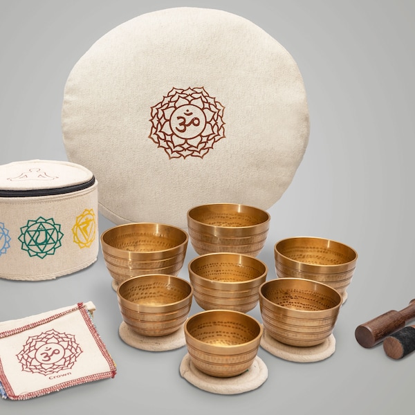 Spezieller Shop-Eröffnungspreis!! Bestes Preis-Leistungs-Verhältnis!! 7-teiliges Chakra-Klangschalen-Set – Matte Bowls Edition – Meditation, Entspannung und Klangheilung