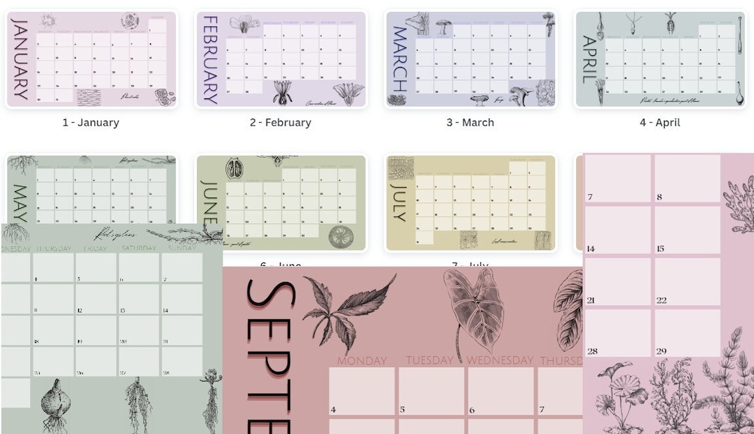 Botany Anatomy Monthly Calendar 2023 Digital or Printable Etsy France