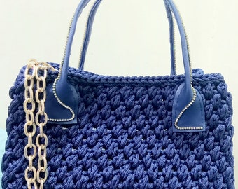 Bolso de hombro bohemio azul: bolso de crochet artesanal para un regalo único. Elegante bolso de crochet en azul. Bolso de hombro hecho a mano.