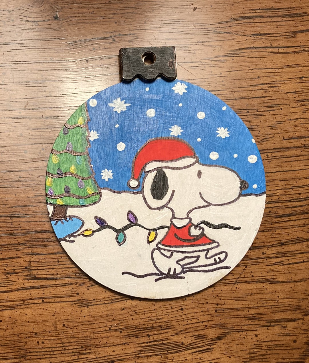 Hand Painted Snoopy Christmas Ornament Wood Etsy