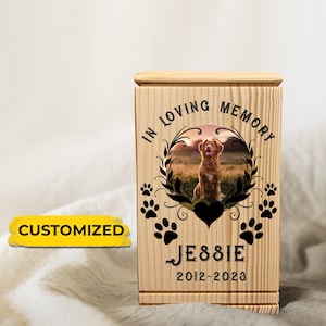 Personalized Pet Urn, Cremation Pet Urn for Ashes, Memorial Dog Photo, Cat Photo Urn, Personalize with Name, Pet Remains Wood Funeral Box