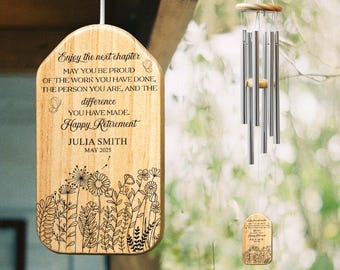Custom Retirement Wind Chime, Stainless Steel Tubes, Wood Accents