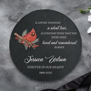 A Silent Tear Memorial Garden Stone, Personalized Slate Grave Marker, Loss of Loved One, Cardinal Remembrance Gift, Sympathy Tribute Rock