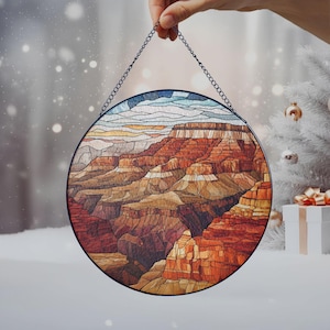 Grand Canyon Stained Glass Suncatcher, Arizona National Park Window Hanging, Travel Lover Gift, Christmas Family Gift, Keepsake Ornament