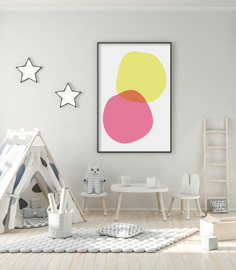Pink and Yellow Printable Abstract Minimalist Art Digital Download Etsy