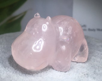 Crystal Hippo,Natural Pink rose quartz,Pink rose Hippo skull,Hippo decorate,hand engraving,crystal birthday gift 1pc