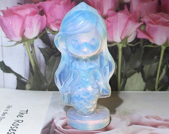 Opal quartz crystal hand carved crystal Mermaid gift 1pc